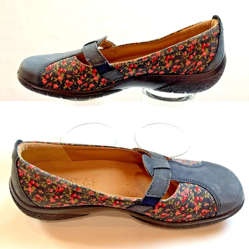 Hotter Leather Mary Jane Shoes Women US 7 EU 38 Nirvana Floral Slip On Comfort